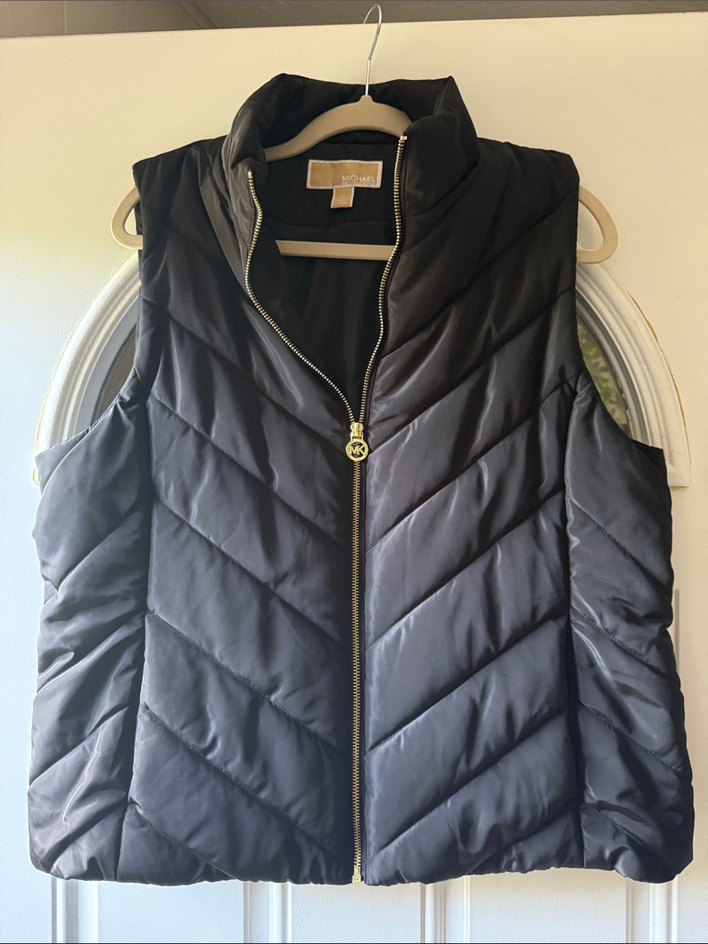 Michael Kors Black Quilted Puffer Vest with Gold-Tone Zip